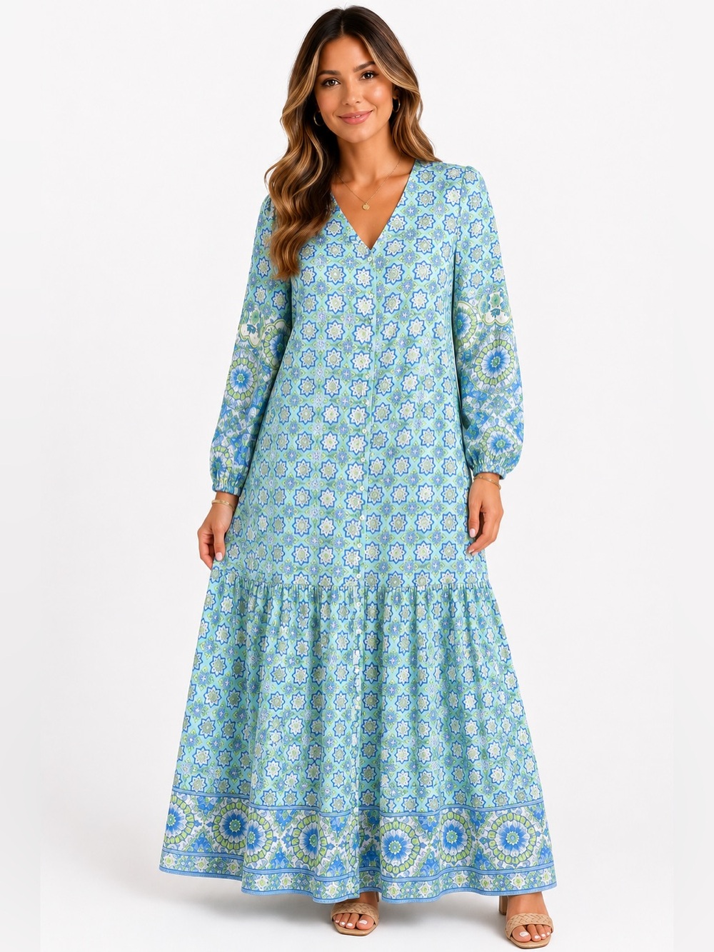 NWOT Aqua Floral V-Neck Tiered Maxi Dress